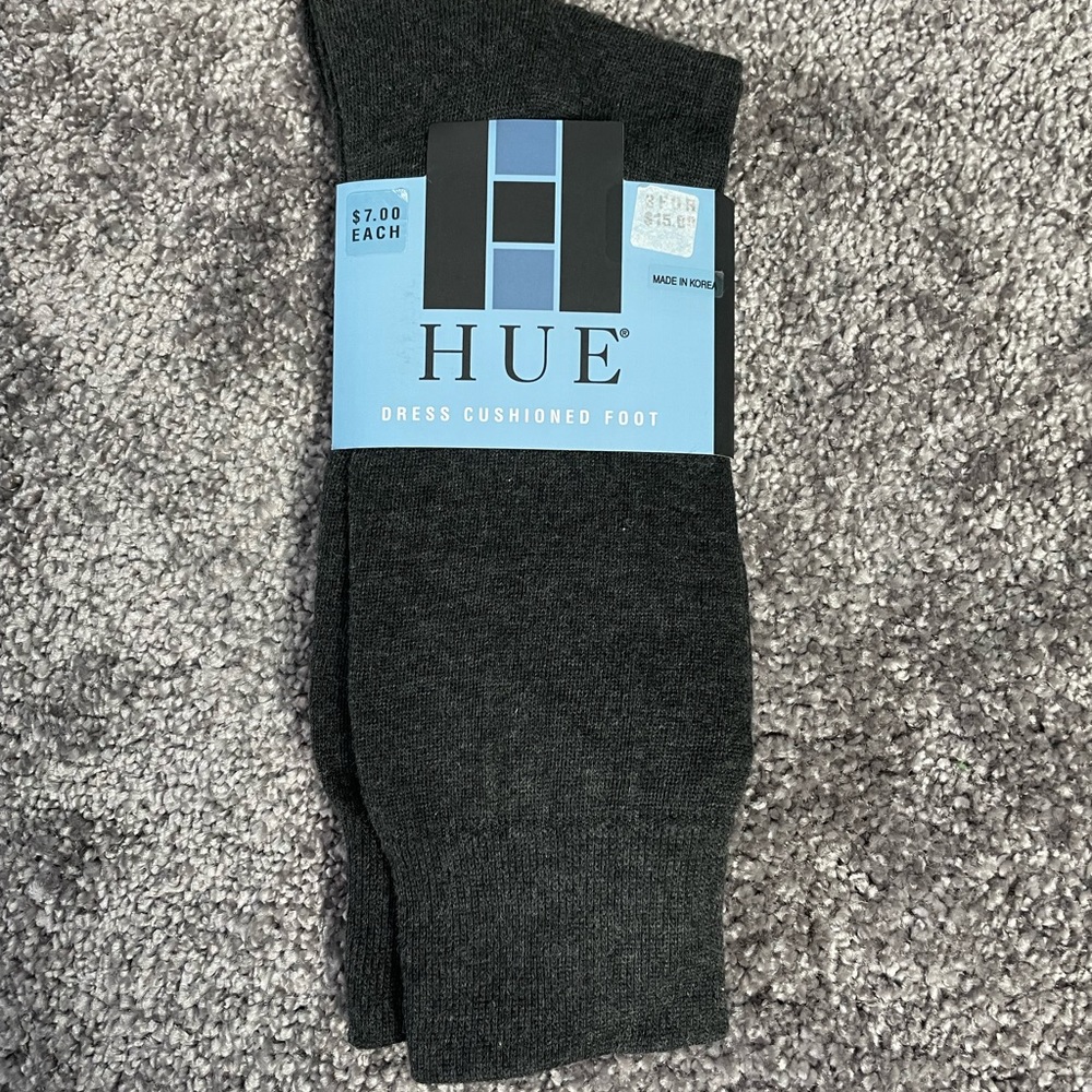 HUE Men's SOLID Sock Cushion Charcoal Fits Shoe size 6-12 35% Rayon 36% Cotton